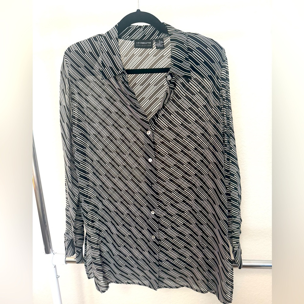 Liz Claiborne Collection Retro Sheer Black & White Blouse